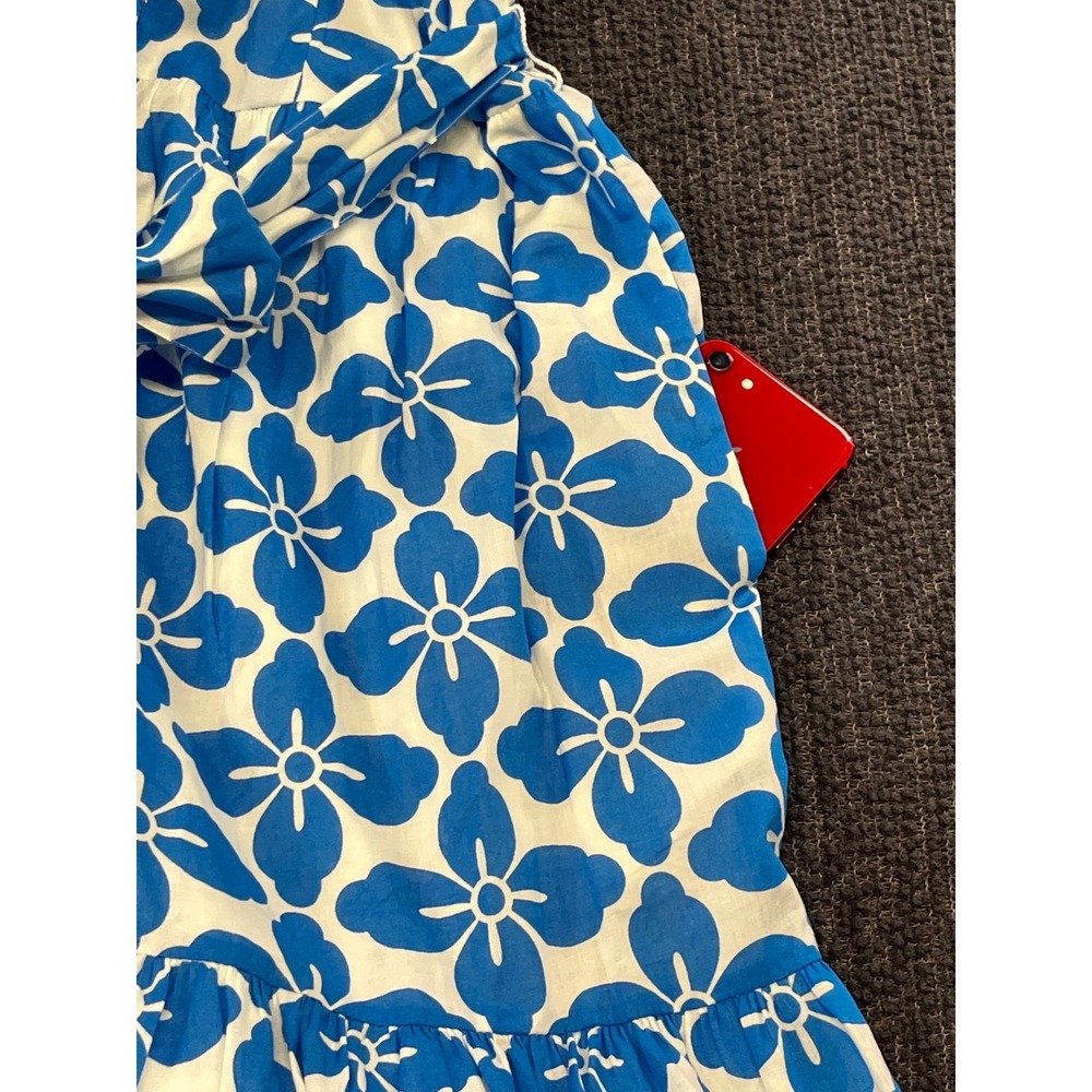 Boden Blue White Floral Cotton Tiered Midi Shirt Dress Pockets US 2R D0468 - Picture 5 of 7